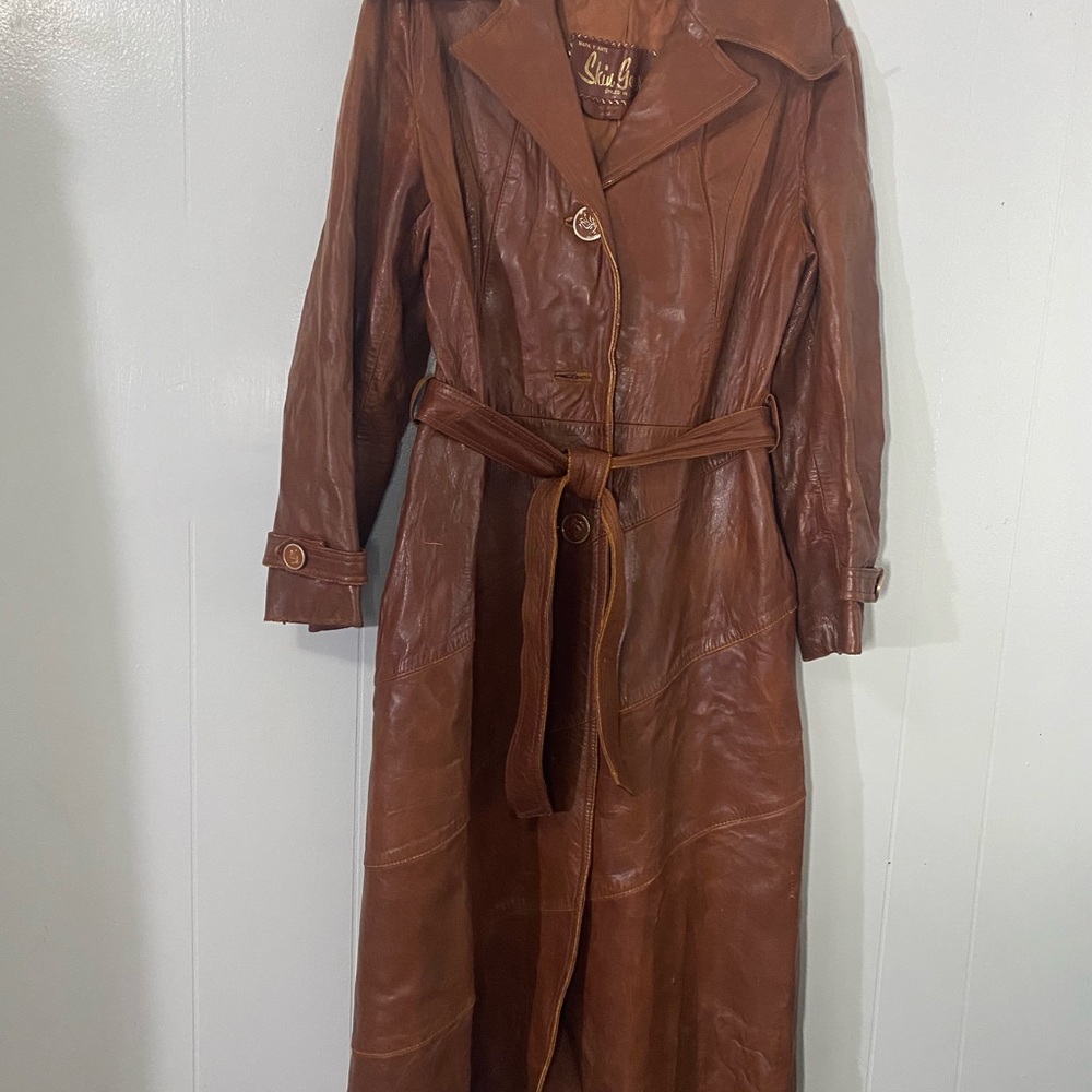Skin Gear Napa Y Ante Vintage Wide 70s Collar Carmel leather Women’s Trench Coat